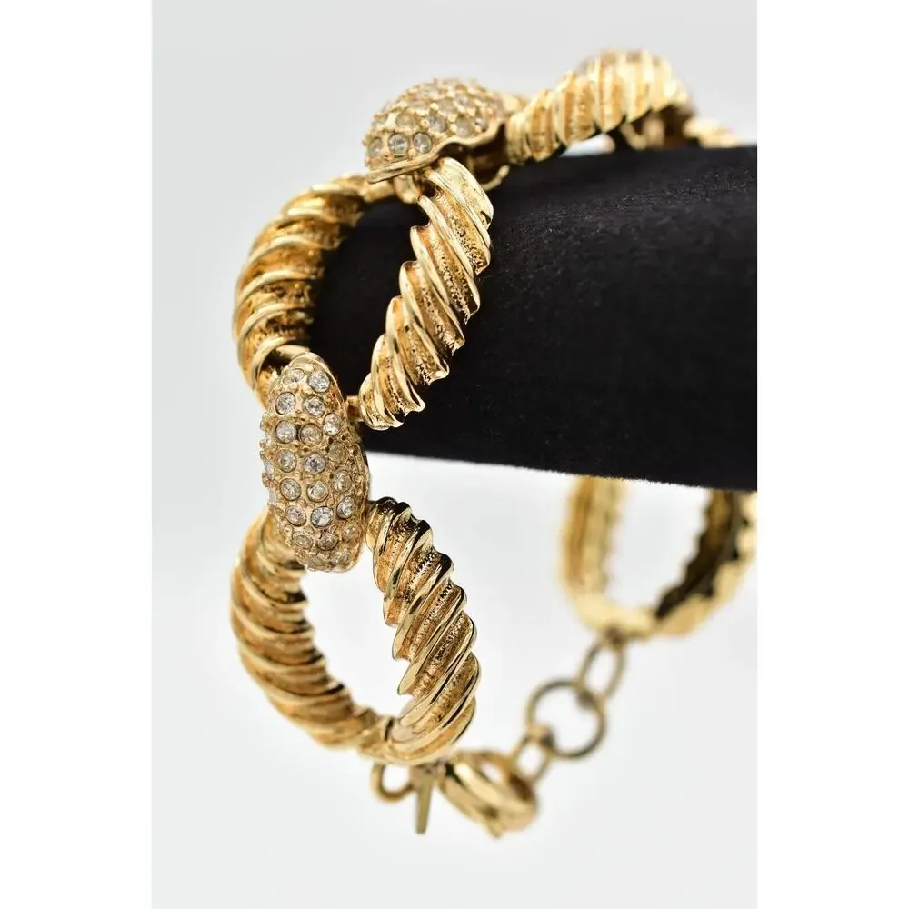 Banana Republic Chain Bracelet Crystal Linked Chunky Gold Tone Signed Y2K Bin4